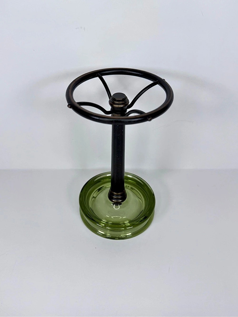 Vintage Retro Metal & Green Glass Vanity Toothbrush Holder Bathroom Standing